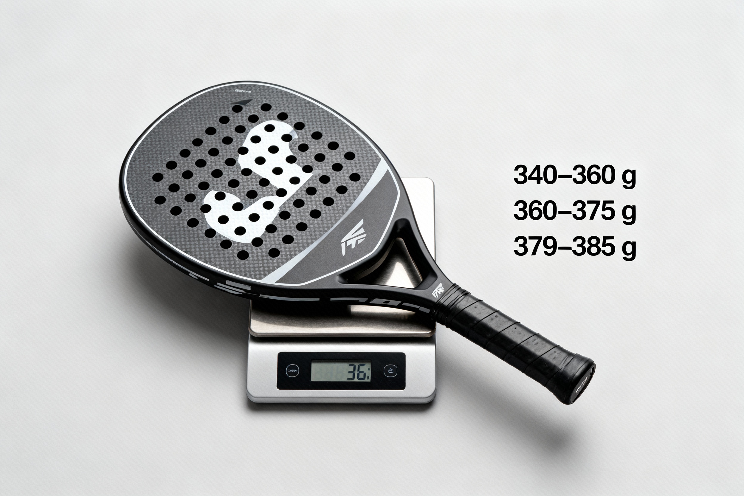 Scală vizuală pentru greutatea rachetelor de padel